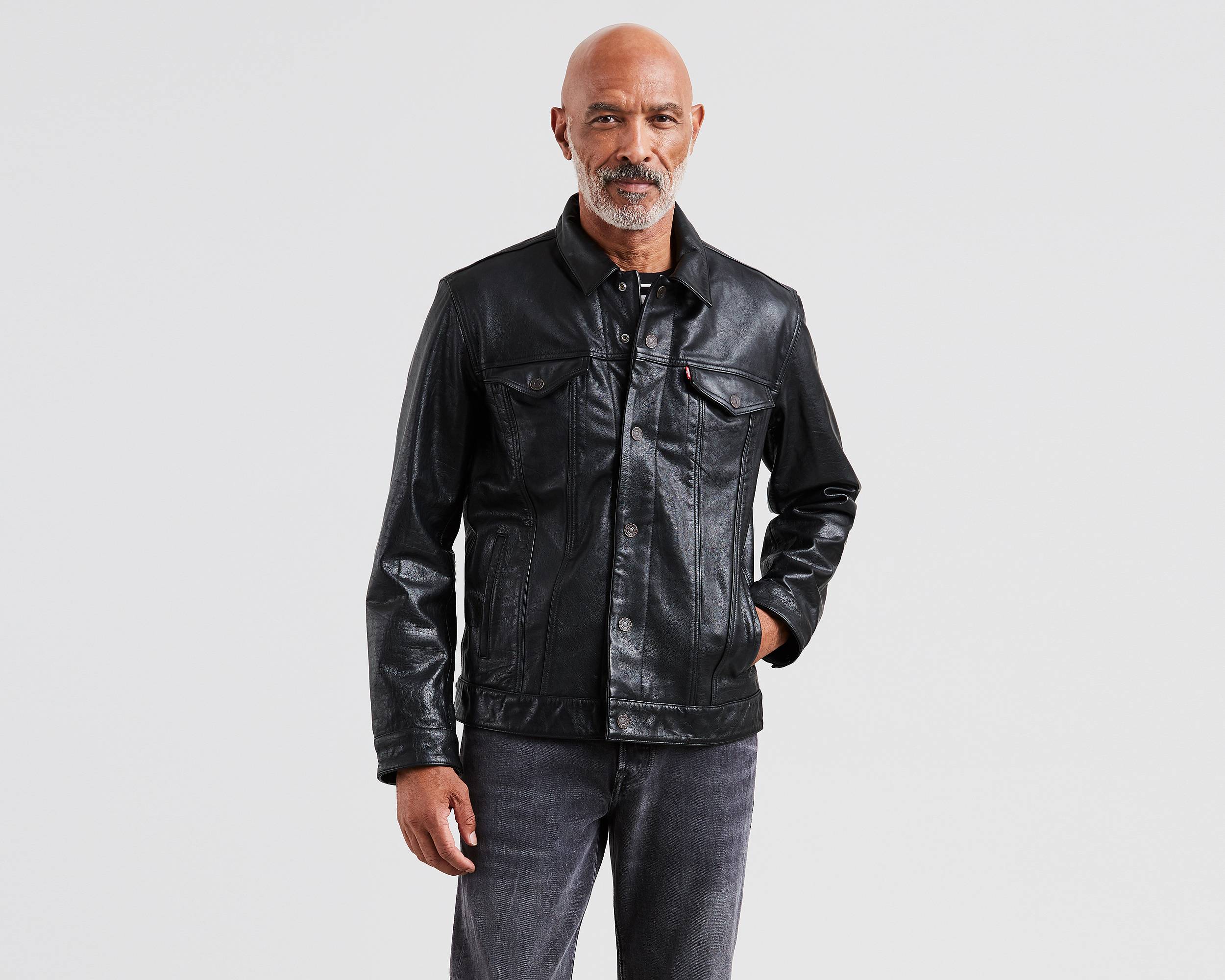 The Trucker Jacket Black Buffalo Leather Levi S Great Britain Uk Mouse Over Image For A Closer Look